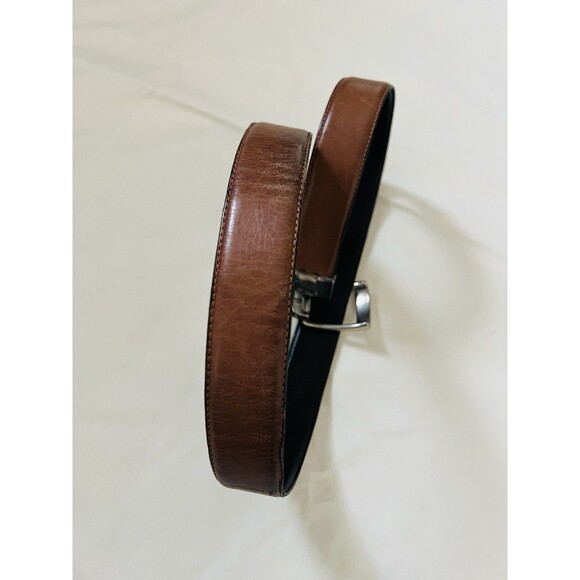 Ermenegildo Zegna Reversible Leather Belt Brown Black Silver Buckle Sz 38 Italy - Picture 1 of 14
